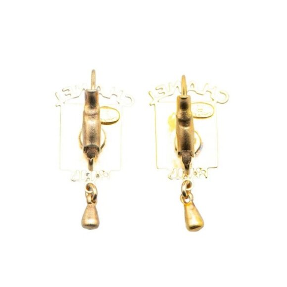 CHANEL CC Logos PARIS Square Teardrop Clip-On Earrings Gold Tone 00C Auth w/Box - Picture 2 of 4